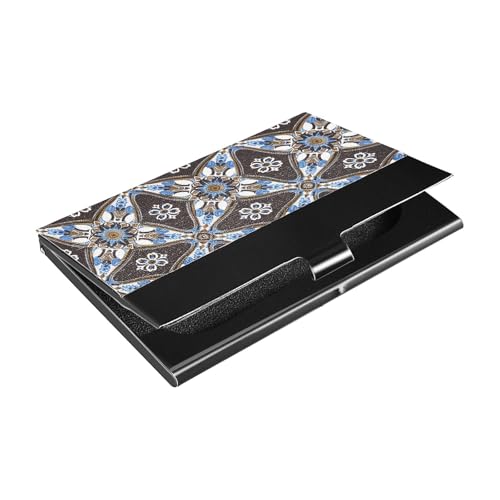 KLL Visitenkartenetui mit Leder- und Edelstahletui mit Kartenhalter zum Schutz Ihrer Karten, Blau auf Braun von KLL