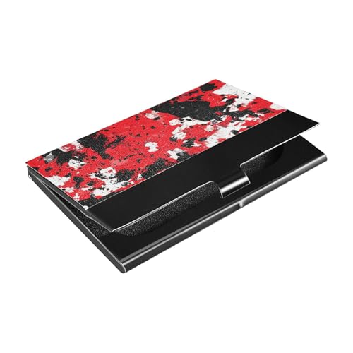 KLL Visitenkartenhalter mit Leder und Edelstahl, für Damen oder Herren, Rot Camouflage Camouflage von KLL