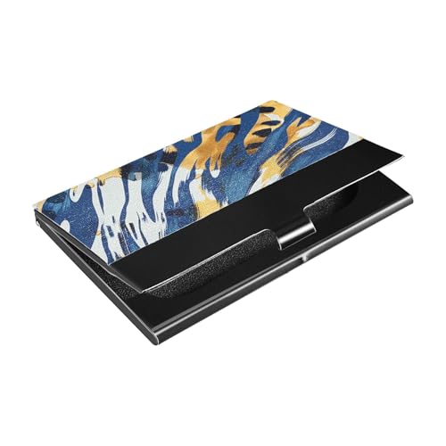 KLL Visitenkartenhalter mit Leder- und Edelstahlfach mit Tiermuster, für Reisen, Zuhause oder Büro, Blau von KLL