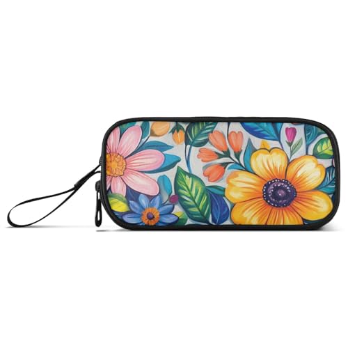 KLL Vivi Federmäppchen aus Nylon mit Blumen und Blättern für Mädchen, große Kapazität, großes Federmäppchen mit Reißverschluss, Schreibwaren für elementare Teenager von KLL