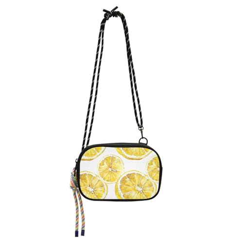 KLL Watercolor Lemon Slice Umhängetasche für Damen, mit verstellbarem Riemen, schwarze Handtasche, zum Einkaufen von KLL