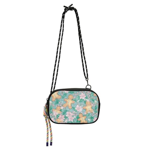 KLL Weihnachtliche Lebkuchen-Herren-Umhängetasche mit glänzendem Schmuck, für Herren, bequem, mit verstellbarem Riemen, Mini-Umhängetasche, zum Einkaufen von KLL