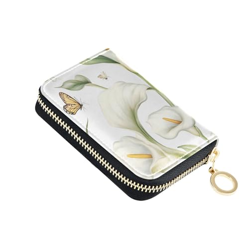 KLL Weiße Calla Lilie Blume Leder Damen Kartenhalter Geldbörsen mit 9 Kartensteckplätzen RFID Blocking Kartenhalter Frauen mit Reißverschluss von KLL