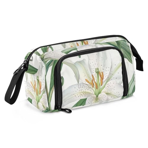 KLL Weiße Lilienblüte Stiftebox Große Kapazität Tasche mit Fach mit Fach für Lehrer High School von KLL