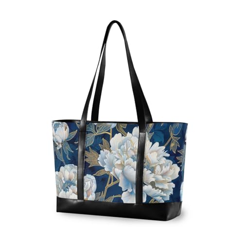 KLL Weiße Pfingstrosen, modische Tasche für Damen, 35,6 cm (14 Zoll), mit Reißverschluss, strukturierte Tragetasche, große Handtasche für Herren, mit Bolso Para, Laptop-Mujer von KLL