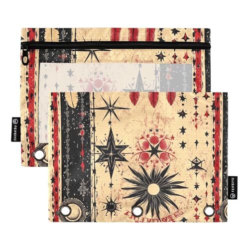 KLL Western Star Traumfänger, Tribal Startribal Mond Sonnenuntergang Schwarz Rot Bleistiftbeutel Dokumententasche für Ringe Binder Organizer mit Wasserdicht für Kinder Schreibwaren Zubehör von KLL