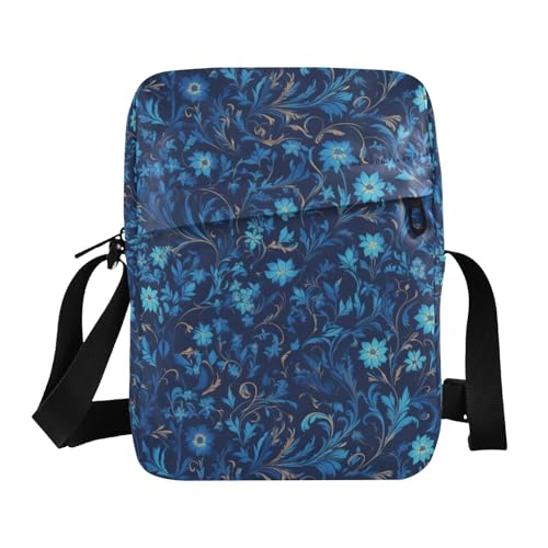 KLL William Morris Style Blue Floral Pattern Messenger Bag for Men Vegan Leather Men Shoulder Bag Travel Shoulder Handbag For Travel von KLL