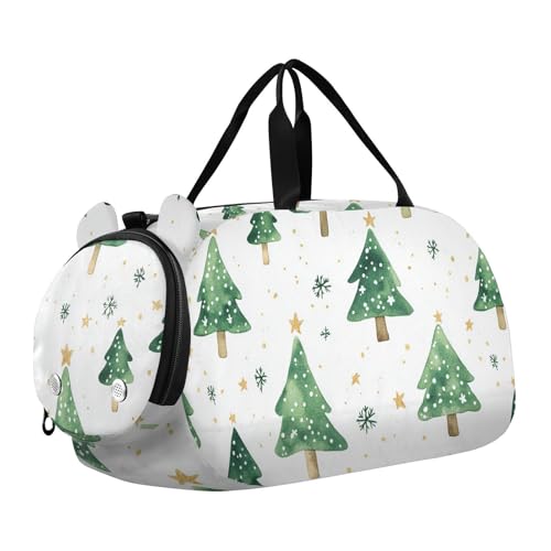 Kinder-Reisetasche mit Schuhtasche, Motiv: Weihnachts-Safari-Bäume, Grün, Glitzer, großes Fassungsvermögen, Wochenendtasche, Übernachtungstasche für Reisen, Schwimmen, Tanzen, Ballett von KLL