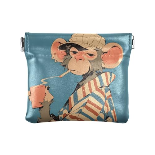 Kleine Geldbörse aus Leder im Vintage-Affen-Design, ausgefallener Schmuck-Organizer für Männer und Frauen auf Reisen von KLL