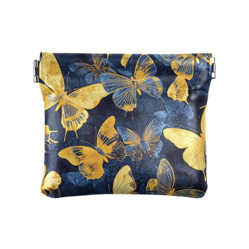 Kleine Geldbörse aus PU-Leder mit Schmetterlings-Motiv, Blau und goldfarben von KLL