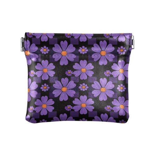 Kleine Geldbörse aus PU-Leder mit violettem Karomuster, Schwarz / Violett von KLL