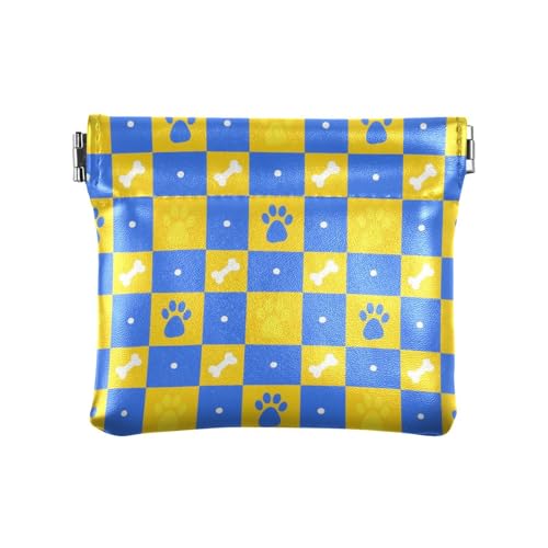 Kleine Geldbörse mit Pfotenabdrucken, PU-Leder, kleine Münze, praktische Mini-Geldbörse für Damen und Mädchen, Blau und Gelb von KLL