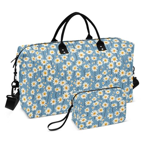 Kleine blaue Gänseblümchen, dekorative Handgepäcktasche, Turnbeutel mit Kulturbeutel für Workout, 2-teiliges Set, Bolsa de lona para von KLL
