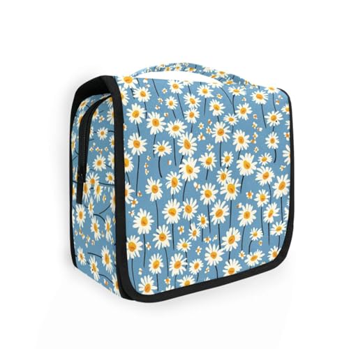Kleine blaue Gänseblümchen-Reisetasche für Damen, mit Aufhängehaken, wasserdicht, Kulturbeutel, zum Aufhängen auf Reisen von KLL