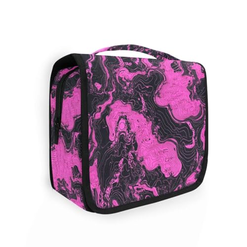 Kosmetiktasche für Damen, unregelmäßige Textur, mit Haken zum Aufhängen, waschbar, wasserdicht, Schwarz / Rosa von KLL