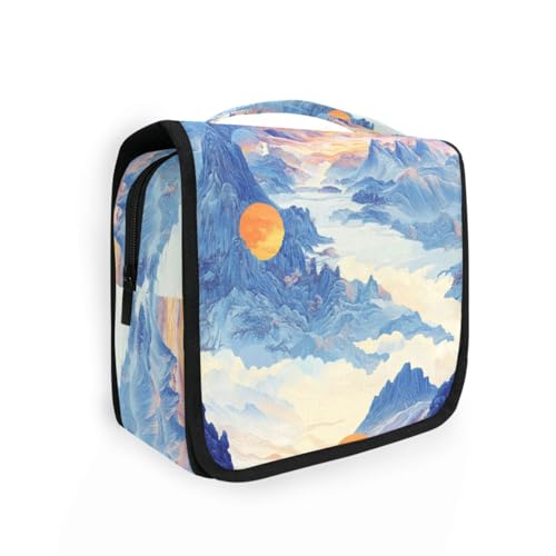 Kosmetiktasche im chinesischen Stil, Motiv: Berge und Sonne, große Kosmetiktasche für Damen, mit Haken zum Aufhängen, niedliche Kosmetiktasche für Reisen Kosmetiktasche im chinesischen Stil, Motiv: Berge und Sonne, große Kosmetiktasche für Damen, mit Haken zum Aufhängen, niedliche Kosmetiktasche für Reisen von KLL