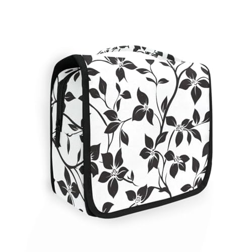Kosmetiktasche mit Blumen-Silhouette, für Damen, mit Haken zum Aufhängen, modisch, für Camping, Schwarz Kosmetiktasche mit Blumen-Silhouette, für Damen, mit Haken zum Aufhängen, modisch, für Camping, Schwarz von KLL