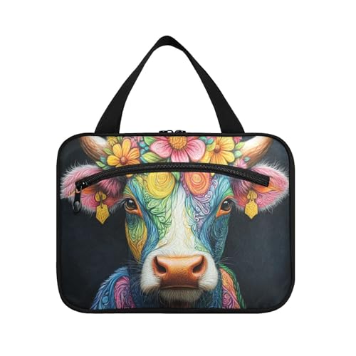 Kosmetiktasche mit Kuh, zeitgenössischer Stil, hängende Reise-Make-up-Tasche für Damen, mit Haken, tragbare Designer-Make-up-Tasche für Auto, Reisen, Rucksackreisen, Bolsas para maquillaje de Mujer L von KLL