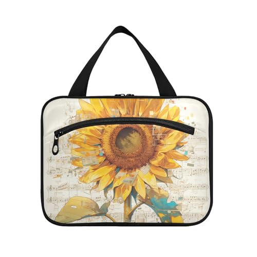 Kosmetiktasche mit Sonnenblume aus Musiknoten zum Aufhängen, mit Haken, multifunktionaler Designer-Kulturbeutel, Organizer für Accessoires, Muss für Arbeit, Größe L von KLL