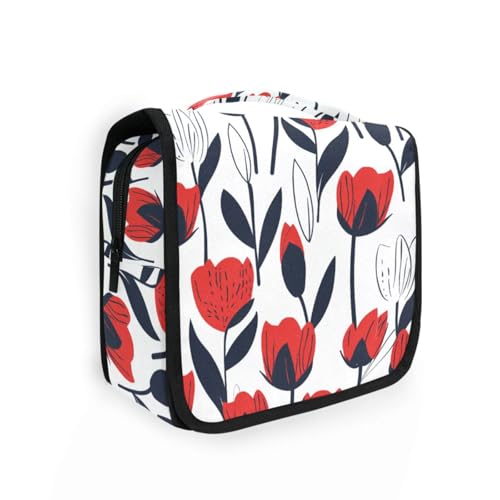 Kosmetiktasche mit rotem Blumenmuster für Damen, Reisen, mit Haken zum Aufhängen, waschbar, Make-up-Kosmetiktasche, Badezimmer Kosmetiktasche mit rotem Blumenmuster für Damen, Reisen, mit Haken zum Aufhängen, waschbar, Make-up-Kosmetiktasche, Badezimmer von KLL