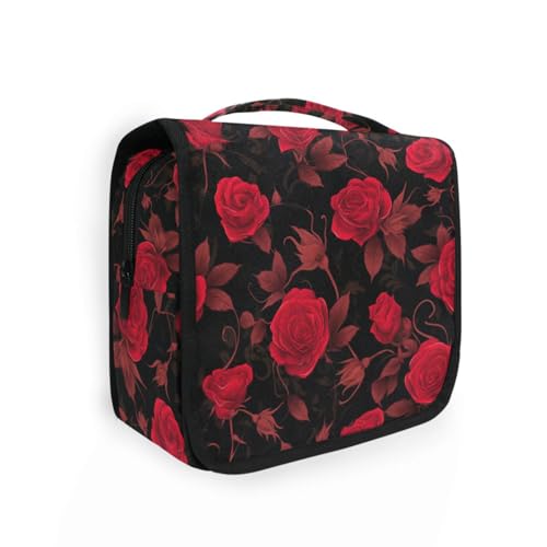 Kosmetiktasche mit roten Rosen, groß, mit Haken zum Aufhängen, erweiterbar, für Herren, Badezimmer von KLL