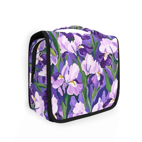 Kulturbeutel für Damen, Kulturbeutel mit Aufhängehaken, faltbar, mit Fächern, Violett und Weiß von KLL