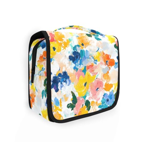 Kulturbeutel für Damen, abstrakte Aquarell-Blumen, mit Haken zum Aufhängen, kompakt, großes Fassungsvermögen, Make-up-Tasche, Badezimmer von KLL