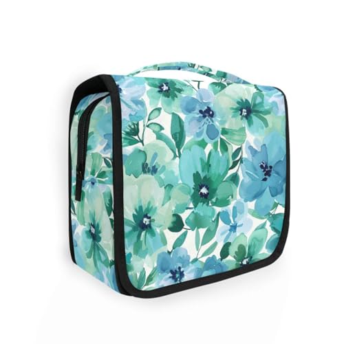 Kulturbeutel für Damen, mit Aufhängehaken, Pinseltasche, Mintgrün und Blau, Blumen Kulturbeutel für Damen, mit Aufhängehaken, Pinseltasche, Mintgrün und Blau, Blumen von KLL
