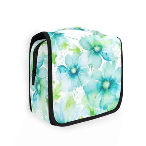 Kulturbeutel für Damen, mit Haken zum Aufhängen, Motiv: Aquarell-Blumen, Hellgrün, für Reisen von KLL