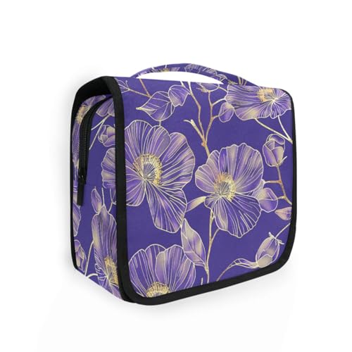 Kulturbeutel für Damen, mit Haken zum Aufhängen, goldfarben, mit Blumenmuster, Violett Kulturbeutel für Damen, mit Haken zum Aufhängen, goldfarben, mit Blumenmuster, Violett von KLL