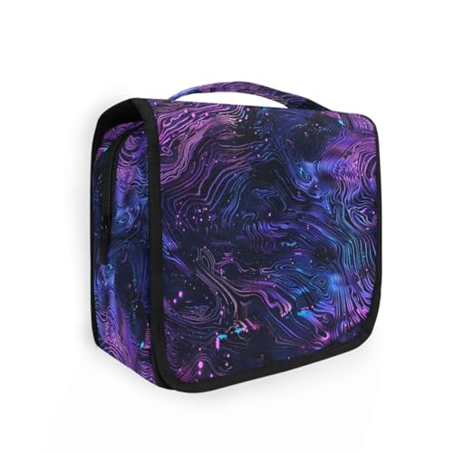 Kulturbeutel für Damen mit Neonlicht-Effekt, mit Haken zum Aufhängen, erweiterbare Taschen mit Reißverschluss, Violett und Blau Kulturbeutel für Damen mit Neonlicht-Effekt, mit Haken zum Aufhängen, erweiterbare Taschen mit Reißverschluss, Violett und Blau von KLL