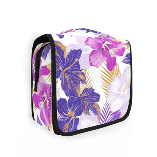 Kulturbeutel für Herren, Blumenmuster, mit Haken zum Aufhängen, Violett von KLL