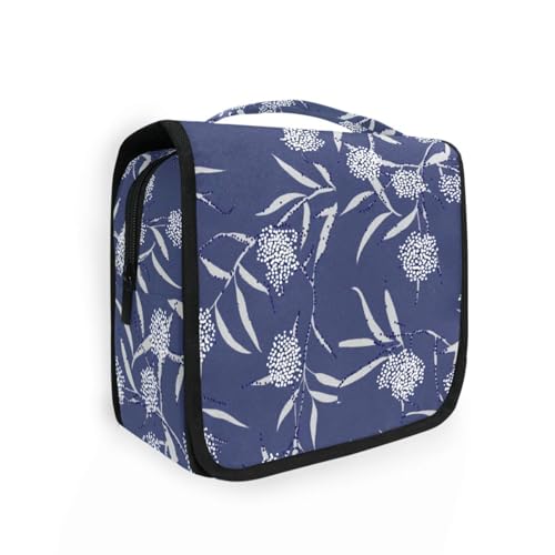 Kulturbeutel für Herren, Motiv: blaue Blätter, Punkte, Kunst, mit Haken zum Aufhängen, schicke Taschen für Herren, Rucksackreisen Kulturbeutel für Herren, Motiv: blaue Blätter, Punkte, Kunst, mit Haken zum Aufhängen, schicke Taschen für Herren, Rucksackreisen von KLL