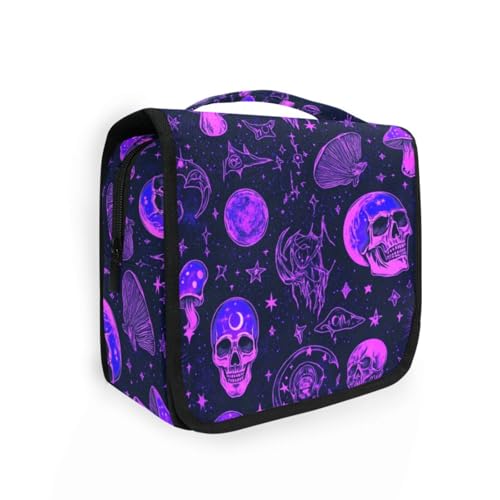 Kulturbeutel für Herren, Motiv: magischer Totenkopf, mit Haken zum Aufhängen, Violett von KLL