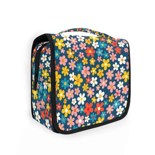 Kulturbeutel für Herren, Retro-Stil, blaue Blume, Landhausstil, mit Haken zum Aufhängen, waschbar, Make-up-Tasche, Camping von KLL