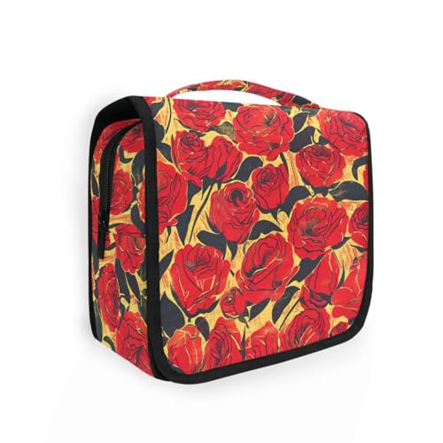 Kulturbeutel für Herren, Retro-Stil, rote Rose, Ölgemälde, mit Haken zum Aufhängen, für Hotels Kulturbeutel für Herren, Retro-Stil, rote Rose, Ölgemälde, mit Haken zum Aufhängen, für Hotels von KLL