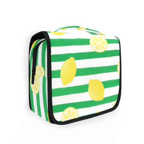 Kulturbeutel für Herren, mit Haken zum Aufhängen, Grün / Weiß gestreift, Zitronenfrucht, tragbare Rasiertasche für Männer auf Reisen von KLL