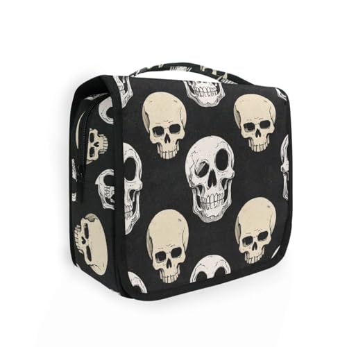 Kulturbeutel für Herren, mit Haken zum Aufhängen, Motiv: weißer Totenkopf, für Hotels von KLL