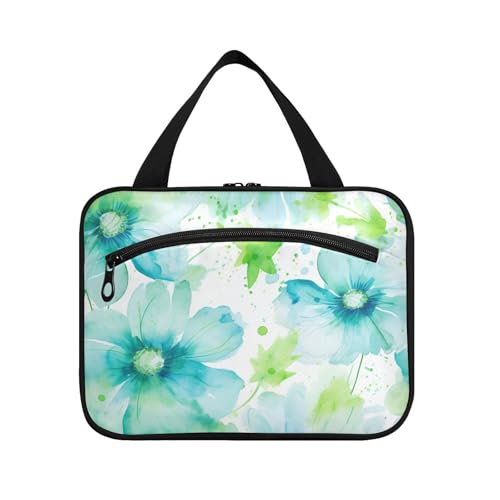 Kulturbeutel mit Haken, multifunktional, für Herren, Aquarell-Blumen, Hellgrün, für Camping, Bolsa para guardar maquillaje L von KLL