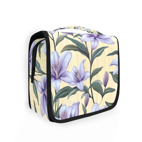 Kulturbeutel mit Lilienblüte, hellgelbe Streifen, Reise-Kulturbeutel für Herren, mit Aufhängehaken, wasserdichte Kosmetiktasche, Toilette Kulturbeutel mit Lilienblüte, hellgelbe Streifen, Reise-Kulturbeutel für Herren, mit Aufhängehaken, wasserdichte Kosmetiktasche, Toilette von KLL