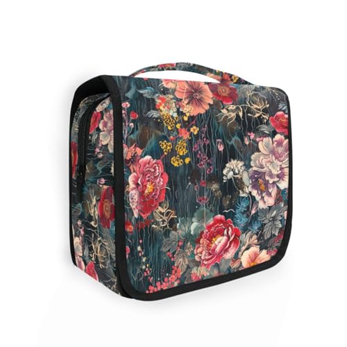 Kulturbeutel mit Quasten, Vintage-Blumenmuster, für Damen, mit Haken zum Aufhängen, Make-up-Tasche, Fitnessstudio von KLL