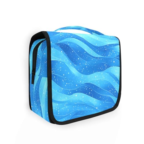 Kulturbeutel mit abstraktem Glitzer, blaue Wasserwelle, Reise-Kulturbeutel für Damen, mit Haken zum Aufhängen, kompakte Bürsten-Tasche, Badezimmer Kulturbeutel mit abstraktem Glitzer, blaue Wasserwelle, Reise-Kulturbeutel für Damen, mit Haken zum Aufhängen, kompakte Bürsten-Tasche, Badezimmer von KLL