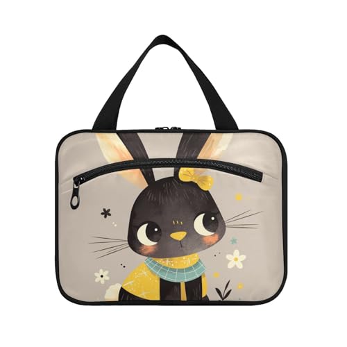 Kulturbeutel mit niedlichem Cartoon-Motiv, Motiv: schwarzes Kaninchen, zum Aufhängen, groß, mit Haken, tragbare Designer-Tasche für Herren, für Mütter, Toilette, Bolsas Para Maquillaje L von KLL