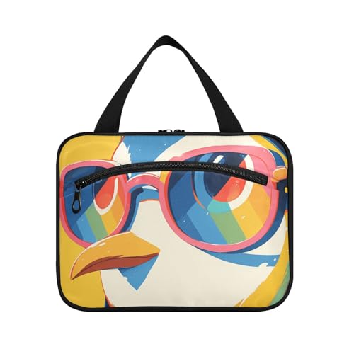 Kulturbeutel zum Aufhängen, Motiv: Cartoon, Regenbogenfarben, Pinguin, für Herren, mit Haken, Designer-Zubehör, Make-up-Tasche für Auto, wichtige Dinge für Frauen, Trip Bolso de para Mujer L von KLL
