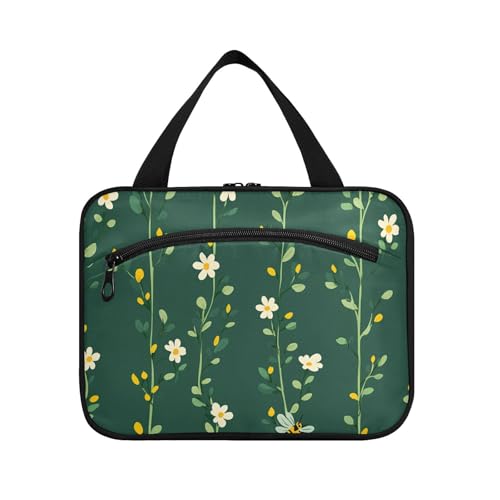 Kulturbeutel zum Aufhängen, Motiv: grüne Gänseblümchen und Biene, zum Aufhängen, Reise-Organizer mit Haken, faltbare Make-up-Tasche zum Aufhängen, für Mütter, Rucksackreisen, Bolsa para maquillaje L von KLL