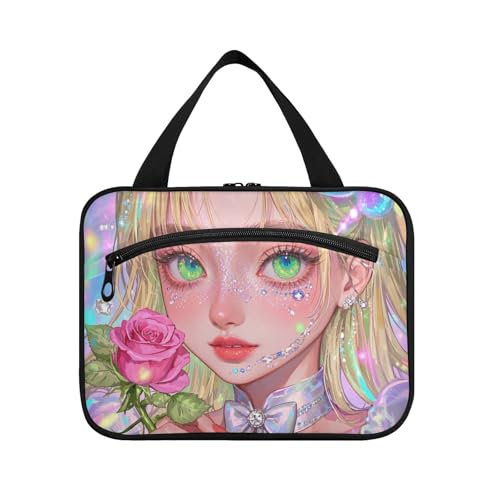 Kulturbeutel zum Aufhängen, Motiv: rosa Rose, koreanischer Stern, zum Aufhängen, Reise-Organizer mit Haken, gesteppte Make-up-Tasche für Herren, ideal für Reisen, Bolsos para Hombre L von KLL