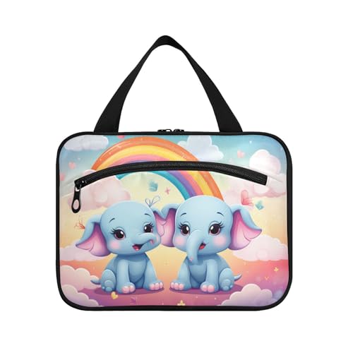 Kulturbeutel zum Aufhängen, Regenbogen-Elefant, mit Haken, Designer-Make-up-Tasche mit großem Fassungsvermögen, Zubehör für Damen, Rucksackreisen, Größe L von KLL