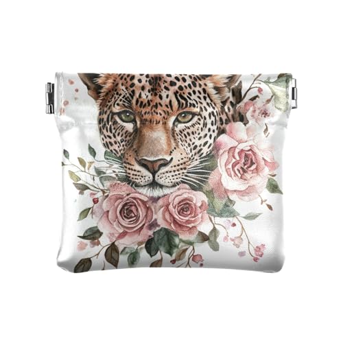 Leopard Rose Blumen Damen Leder Münzbörse Geldbörse Geldbörse Wasserdicht Bargeld Münzbörse für Frauen Jungen Mädchen von KLL
