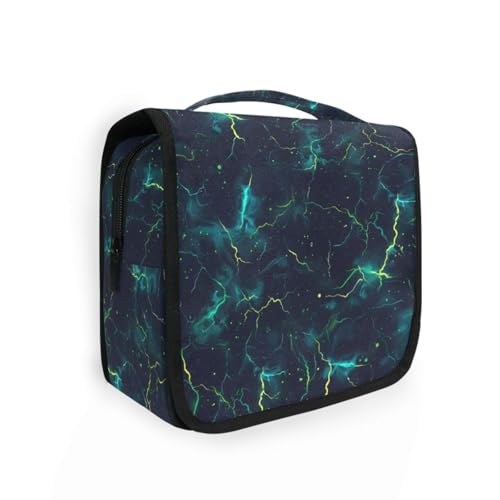 Lightning Bolts Kosmetiktasche für Damen, mit Aufhängehaken, tragbare Rasiertasche für Männer, Kreuzfahrten, Grün / Blau von KLL