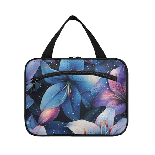 Lilienblumen, Neonfarbe, leuchtende Reise-Kosmetiktasche für Damen, mit Haken, Designer-Kulturbeutel, erweiterbar, zum Aufhängen für Papa, Reisen, Bolso de para Mujer L von KLL